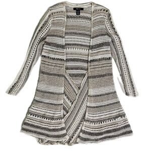 Cotton/rayon Style & Co Open Knit Longline Cardigan Sweater Neutral Stripe Small